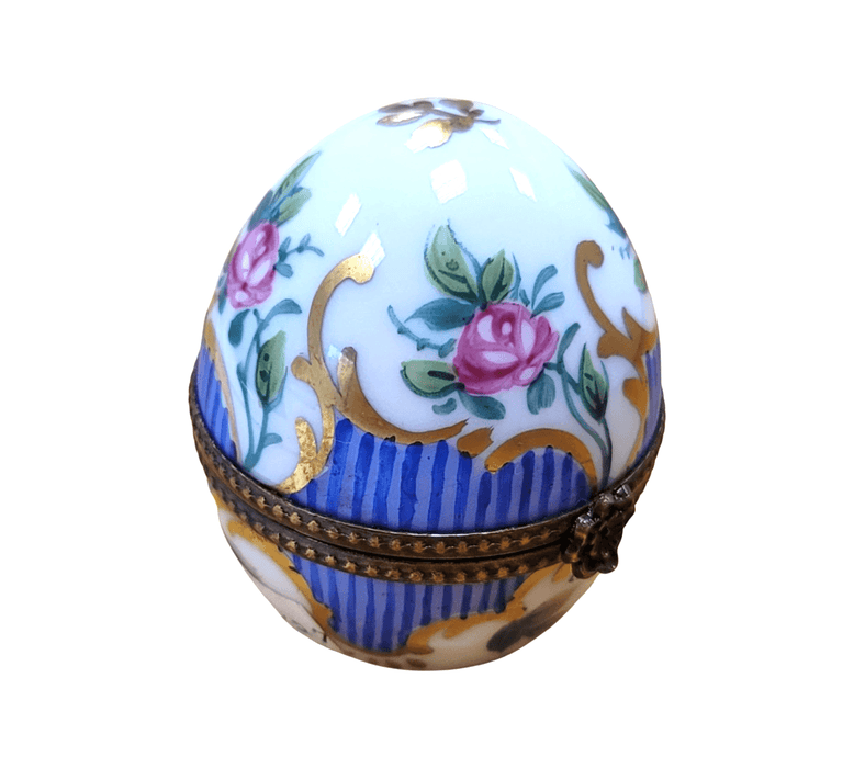 Blue Striped Perfume Egg for Fragrance Lovers Porcelain Limoges Perfume egg French Trinket Box