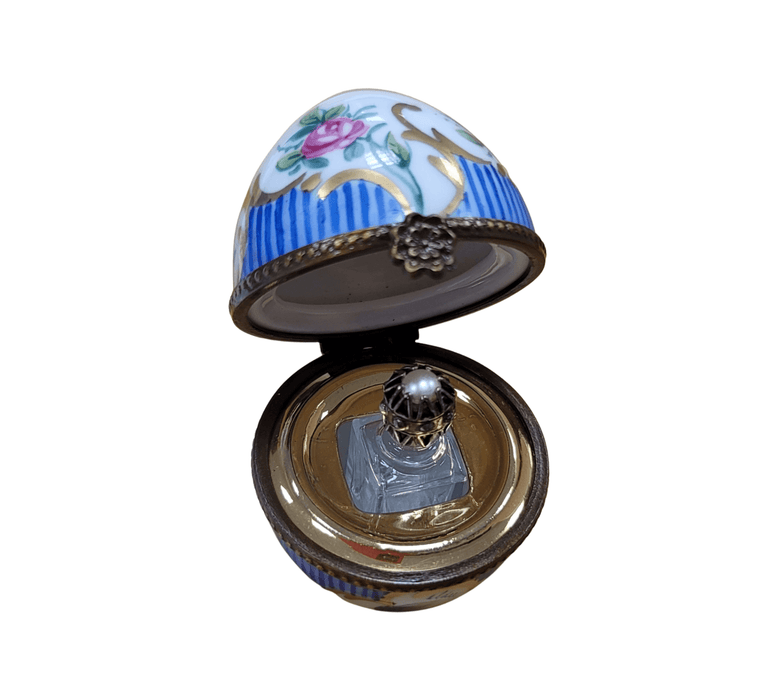 Blue Striped Perfume Egg for Fragrance Lovers Porcelain Limoges Perfume egg French Trinket Box