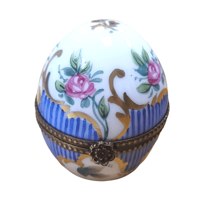Blue Striped Perfume Egg for Fragrance Lovers Porcelain Limoges Perfume egg French Trinket Box