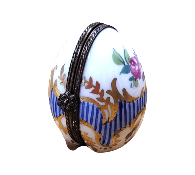 Elegant Blue Egg Stripes Frame for Home Decor Porcelain Limoges egg French Trinket Box