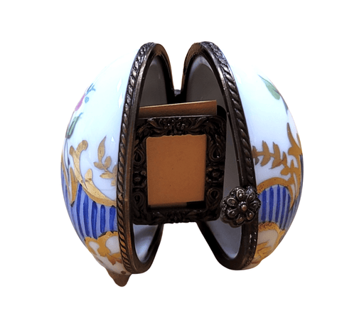 Elegant Blue Egg Stripes Frame for Home Decor Porcelain Limoges egg French Trinket Box