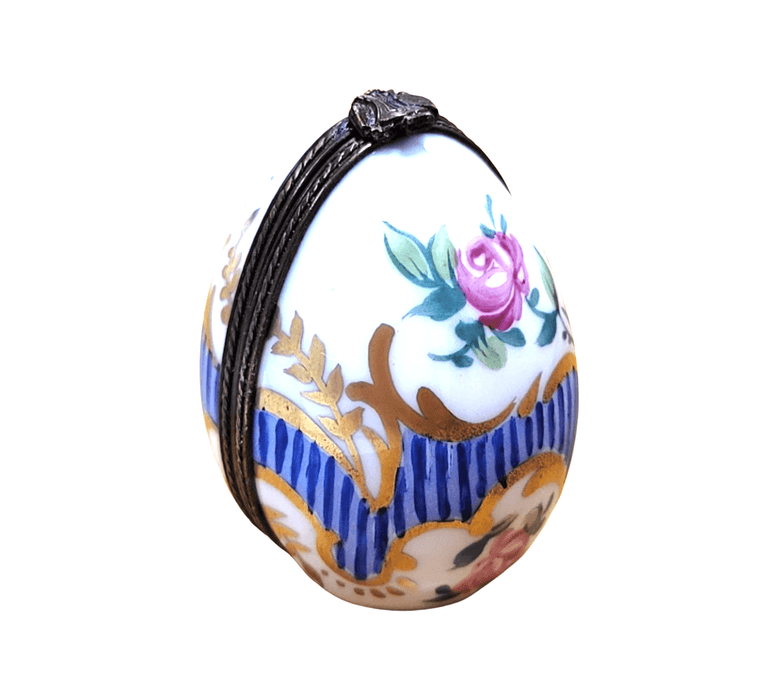 Elegant Blue Egg Stripes Frame for Home Decor Porcelain Limoges egg French Trinket Box