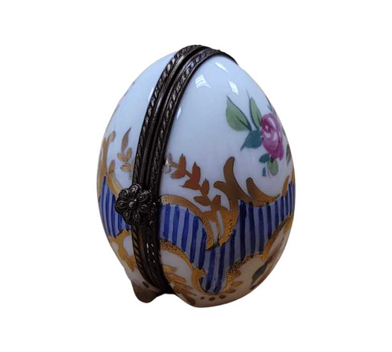 Elegant Blue Egg Stripes Frame for Home Decor Porcelain Limoges egg French Trinket Box