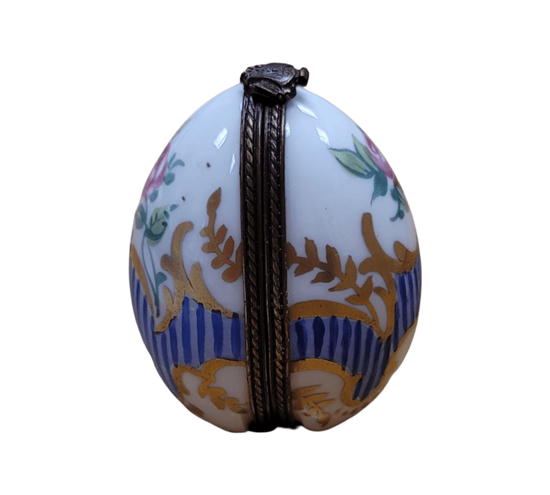 Elegant Blue Egg Stripes Frame for Home Decor Porcelain Limoges egg French Trinket Box