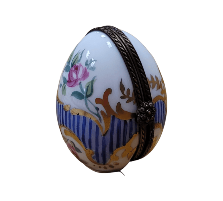 Elegant Blue Egg Stripes Frame for Home Decor Porcelain Limoges egg French Trinket Box