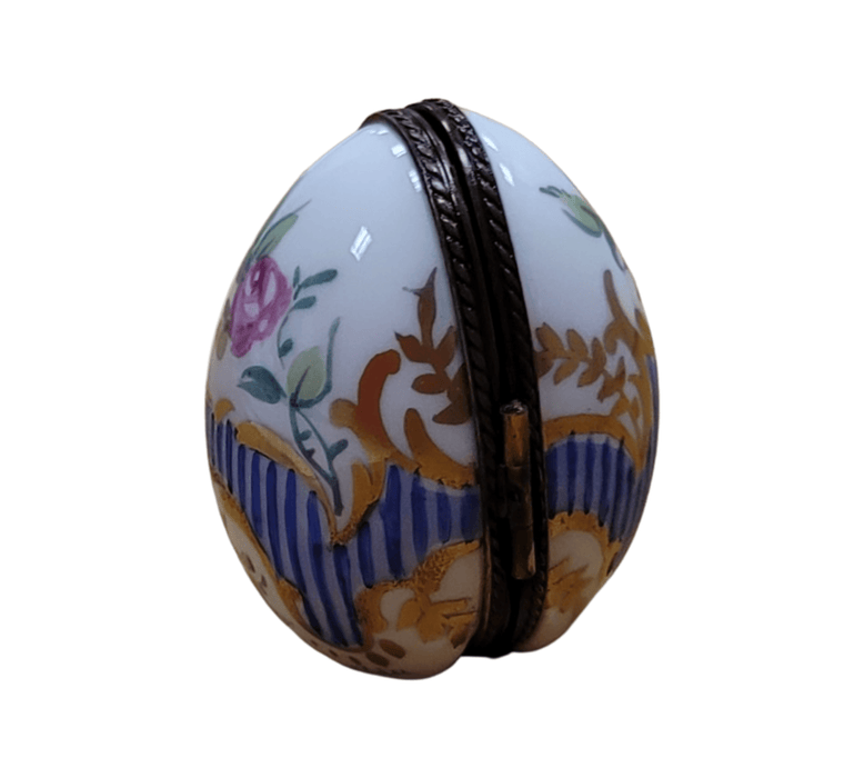 Elegant Blue Egg Stripes Frame for Home Decor Porcelain Limoges egg French Trinket Box