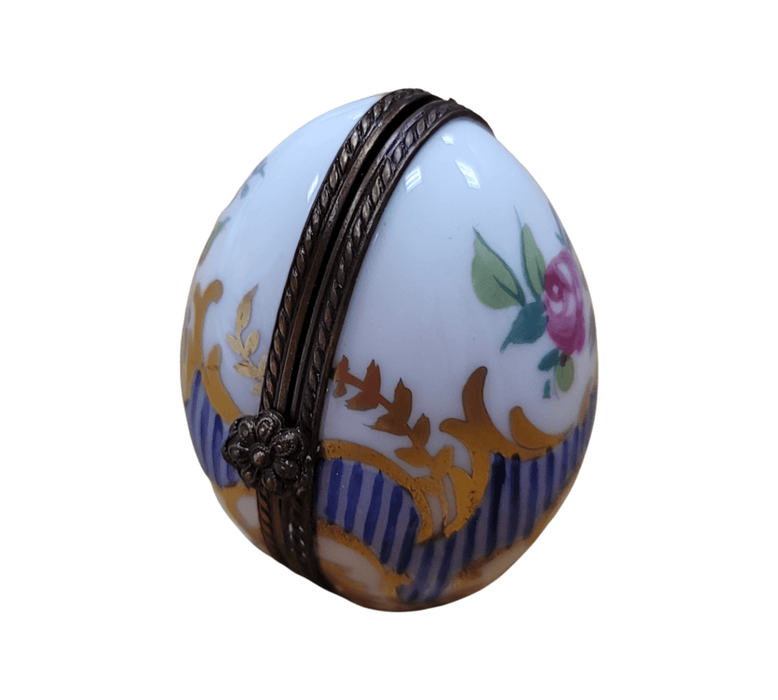 Elegant Blue Egg Stripes Frame for Home Decor Porcelain Limoges egg French Trinket Box