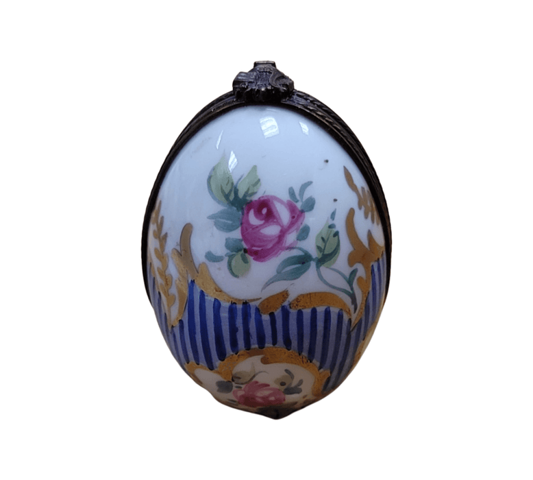 Elegant Blue Egg Stripes Frame for Home Decor Porcelain Limoges egg French Trinket Box