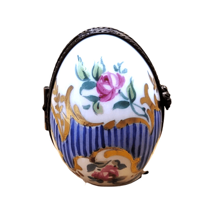 Elegant Blue Egg Stripes Frame for Home Decor Porcelain Limoges egg French Trinket Box