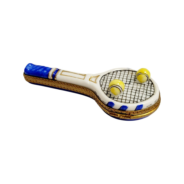 Blue Tennis Racquet 2 Balls-sports limoges boxes-CH3S313