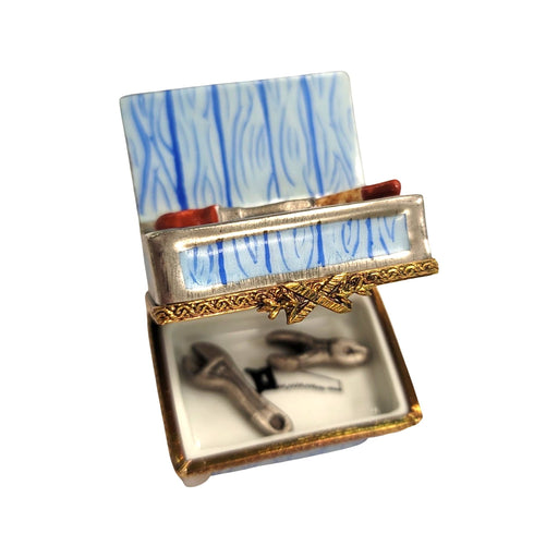 Blue Tool Box Limoges Box for Craft Enthusiasts Porcelain Limoges home professional French Trinket Box