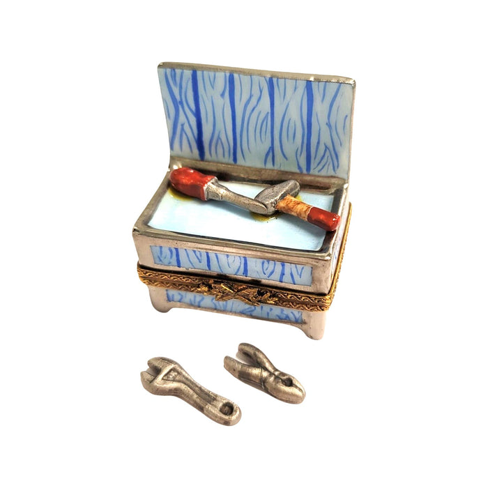 Blue Tool Box Limoges Box for Craft Enthusiasts Porcelain Limoges home professional French Trinket Box