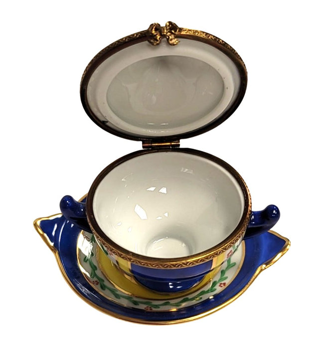 Blue Yellow Soup Tureen for Collectors Porcelain Limoges China French Trinket Box