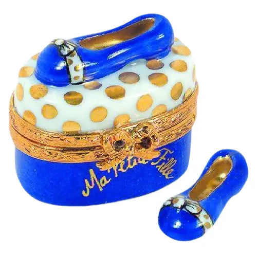 Blue Bow Shoes Limoges Box for Collectors Porcelain Limoges shoes French Trinket Box
