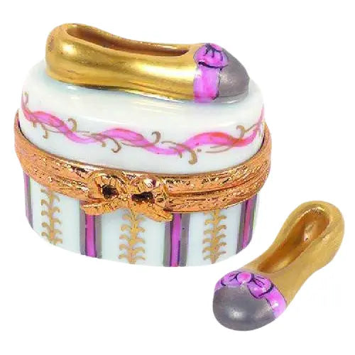 Gold And Pink Bow Shoes for Collectors Porcelain Limoges shoes French Trinket Box