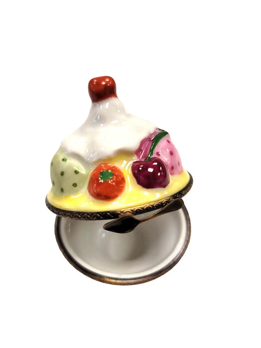 Bowl of Ice Cream Delight for Collectors Porcelain Limoges Dessert Beach French Trinket Box