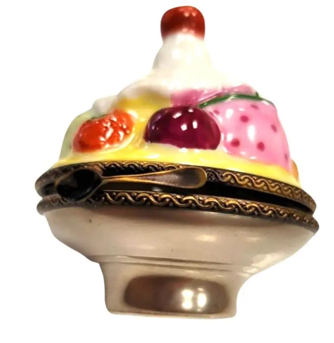 Bowl of Ice Cream Delight for Collectors Porcelain Limoges Dessert Beach French Trinket Box