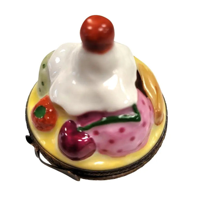 Bowl of Ice Cream Delight for Collectors Porcelain Limoges Dessert Beach French Trinket Box
