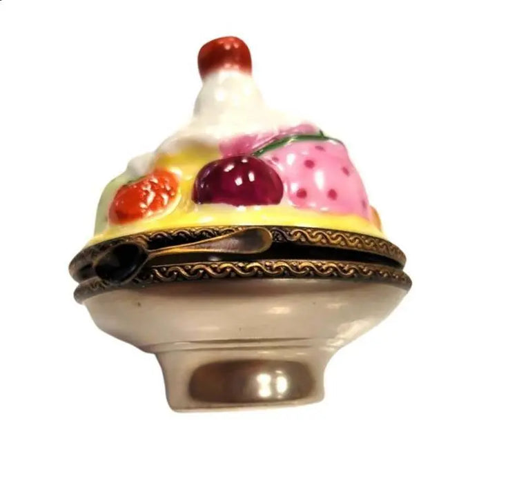 Bowl of Ice Cream Delight for Collectors Porcelain Limoges Dessert Beach French Trinket Box