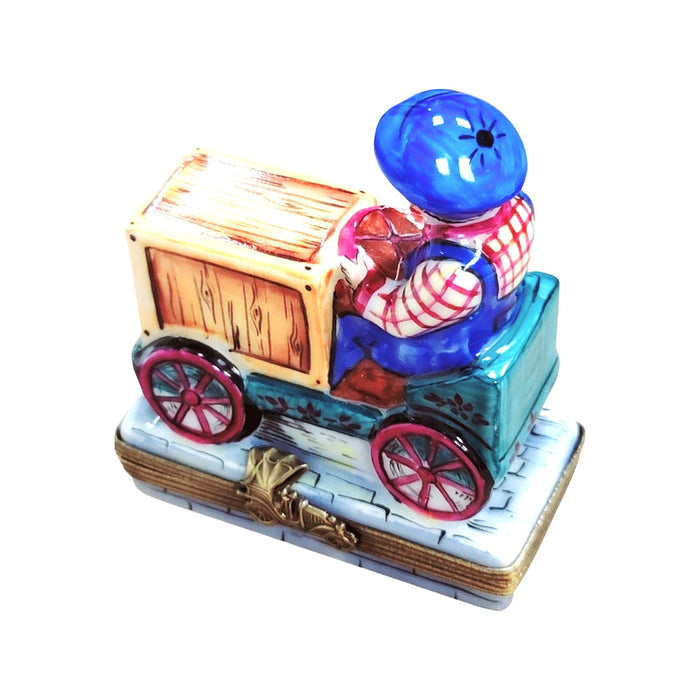 Boy on Cart Bike Limoges for Kids Porcelain Limoges baby vehicle kids French Trinket Box