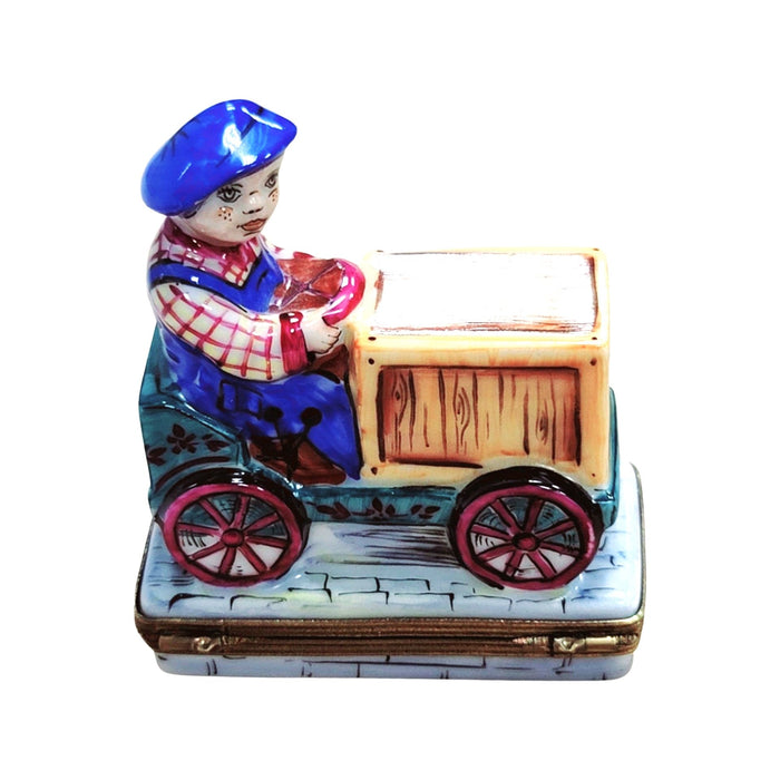 Boy on Cart Bike Limoges for Kids Porcelain Limoges baby vehicle kids French Trinket Box