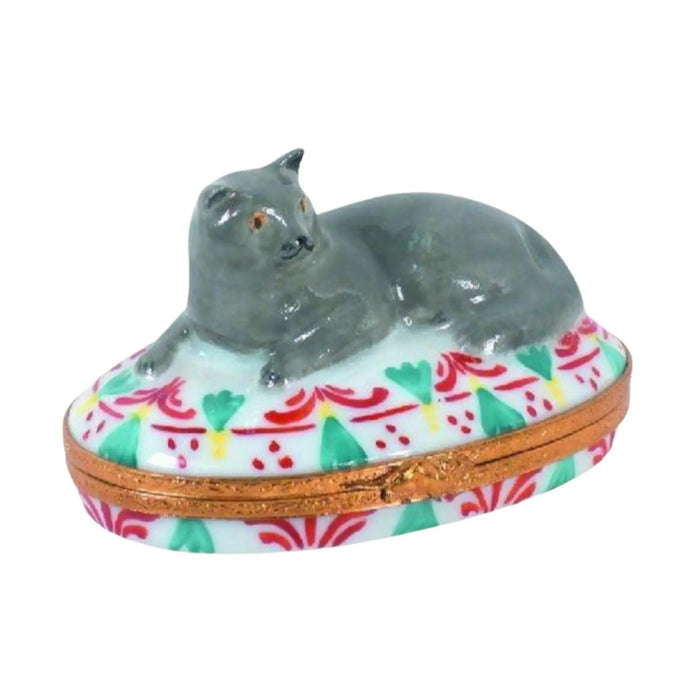 British Blue Shorthair Cat for Cat Lovers Porcelain Limoges Cat cats French Trinket Box