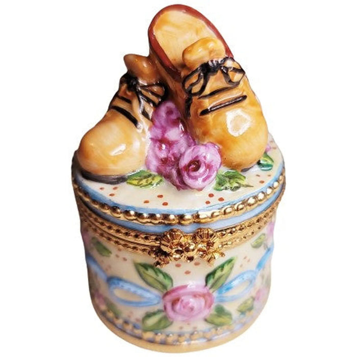 Brown Baby Shoes for Collectors Porcelain Limoges baby limoges box babies maternity French Trinket Box