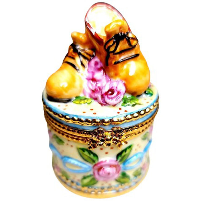 Brown Baby Shoes for Collectors Porcelain Limoges baby limoges box babies maternity French Trinket Box