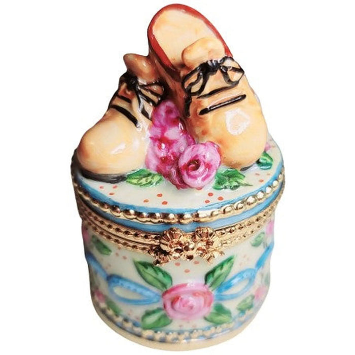Brown Baby Shoes for Collectors Porcelain Limoges baby limoges box babies maternity French Trinket Box