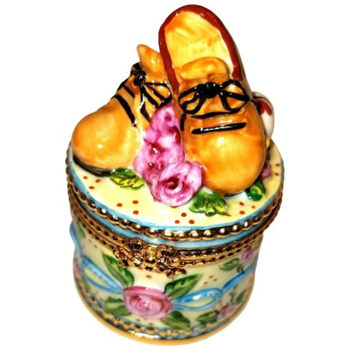 Brown Baby Shoes for Collectors Porcelain Limoges baby limoges box babies maternity French Trinket Box