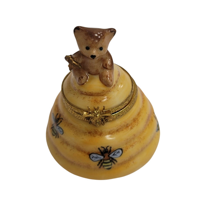 Brown Bear on Bee Hive Honey Comb-bear limoges boxes-CH8C193