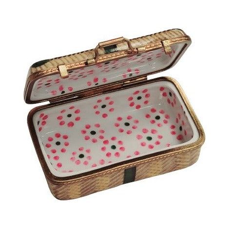 Fine art lovers will admire this Brown Suitcase Limoges box
