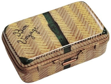 Brown Suitcase Limoges Box for Travel Enthusiasts Porcelain Limoges travel French Trinket Box