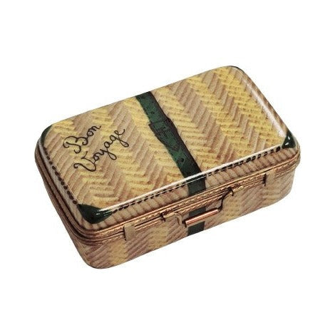 Authentic Brown Suitcase Limoges box, hand-painted in France, from Limoges Boutique