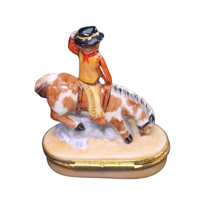 Bucking Bronco Cowboy for Collectors Porcelain Limoges fairy farm animals united states French Trinket Box