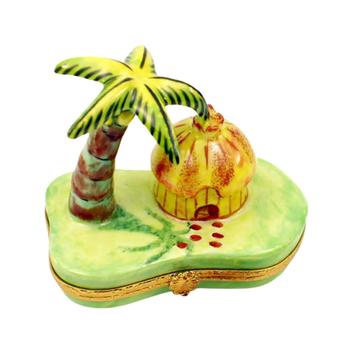 Cabana With Palm Tree for Beach Lovers Porcelain Limoges Beach Ocean World Travel French Trinket Box