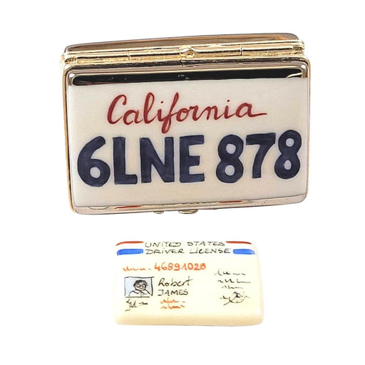 California License Plate Limoges Box for Collectors Porcelain Limoges United States Vehicle French Trinket Box