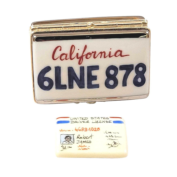 California License Plate Limoges Box for Collectors Porcelain Limoges United States Vehicle French Trinket Box