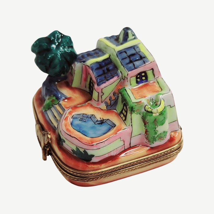 California Villa Pool Limoges Box Porcelain Limoges furniture home beach French Trinket Box