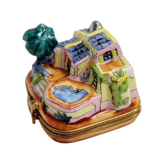 California Villa Pool Limoges Box Porcelain Limoges furniture home beach French Trinket Box