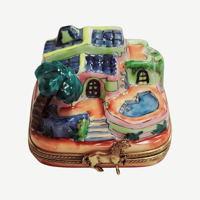 California Villa Pool Limoges Box Porcelain Limoges furniture home beach French Trinket Box