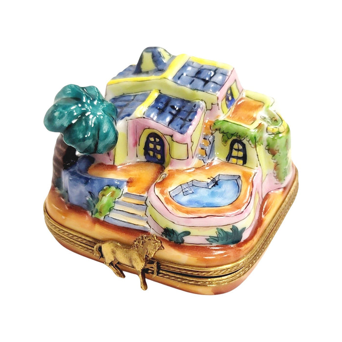 California Villa Pool Limoges Box Porcelain Limoges furniture home beach French Trinket Box