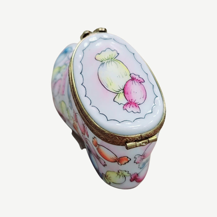 Candy Boot Shoe Figurine for Fashion Lovers Porcelain Limoges Shoes Dessert French Trinket Box