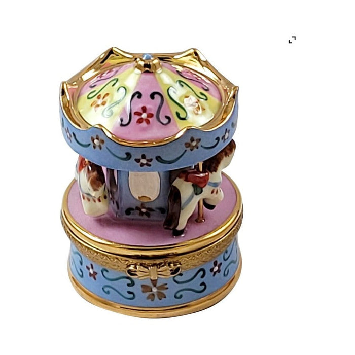 Genuine Rochard Blue Pink Carousel Limoges box painted by hand in France, from Limoges Boutique