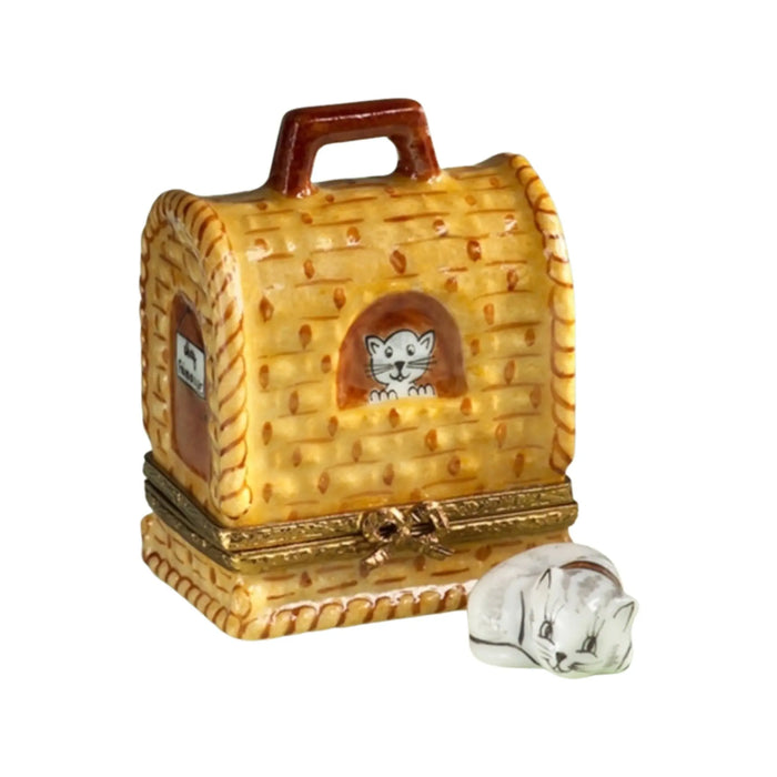 Cat Carrier Limoges Box for Cat Lovers Porcelain Limoges Cat French Trinket Box