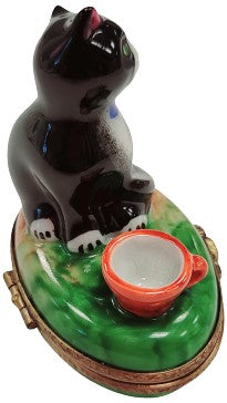 Cat Figurine Delight for Collectors Porcelain Limoges Cat French Trinket Box