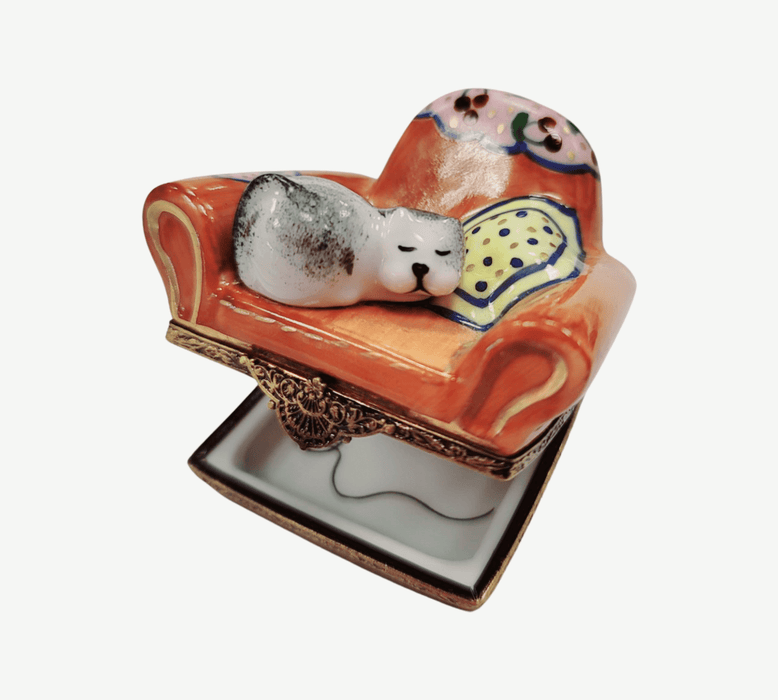 Cat In Armchair Limoges Box for Cat Lovers Porcelain Limoges cat furniture French Trinket Box