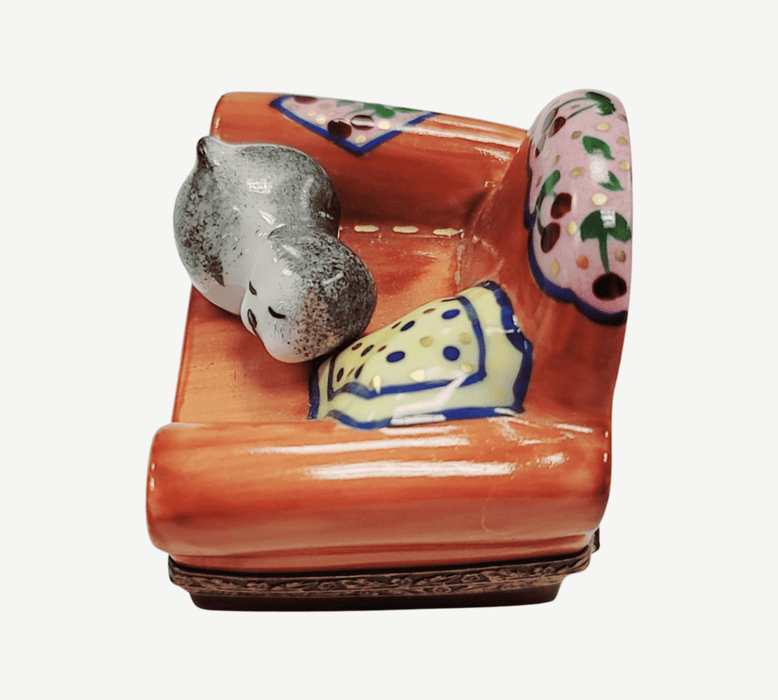 Cat In Armchair Limoges Box for Cat Lovers Porcelain Limoges cat furniture French Trinket Box