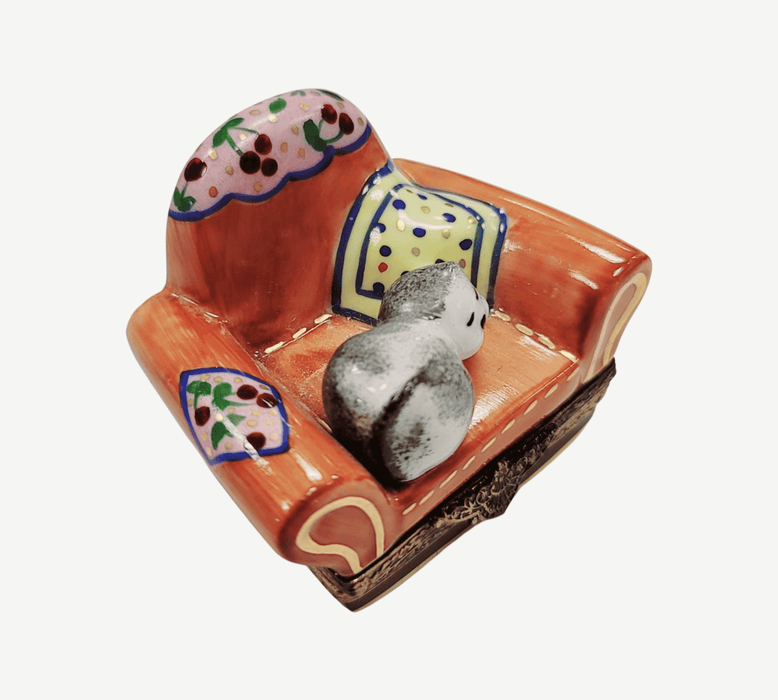 Cat In Armchair Limoges Box for Cat Lovers Porcelain Limoges cat furniture French Trinket Box