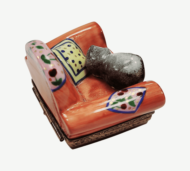 Cat In Armchair Limoges Box for Cat Lovers Porcelain Limoges cat furniture French Trinket Box